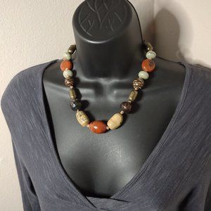 Vintage Mixed Material Large Multicolor Bead Necklace 19 Inches Long